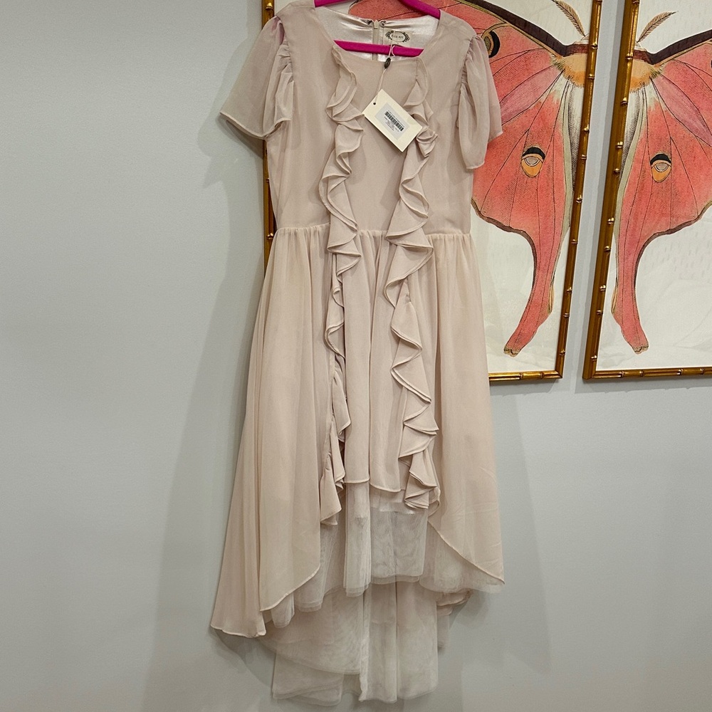 Mia Joy Ruffled Blouse in Light Beige
